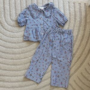 Blue Striped Kids Poplin Set